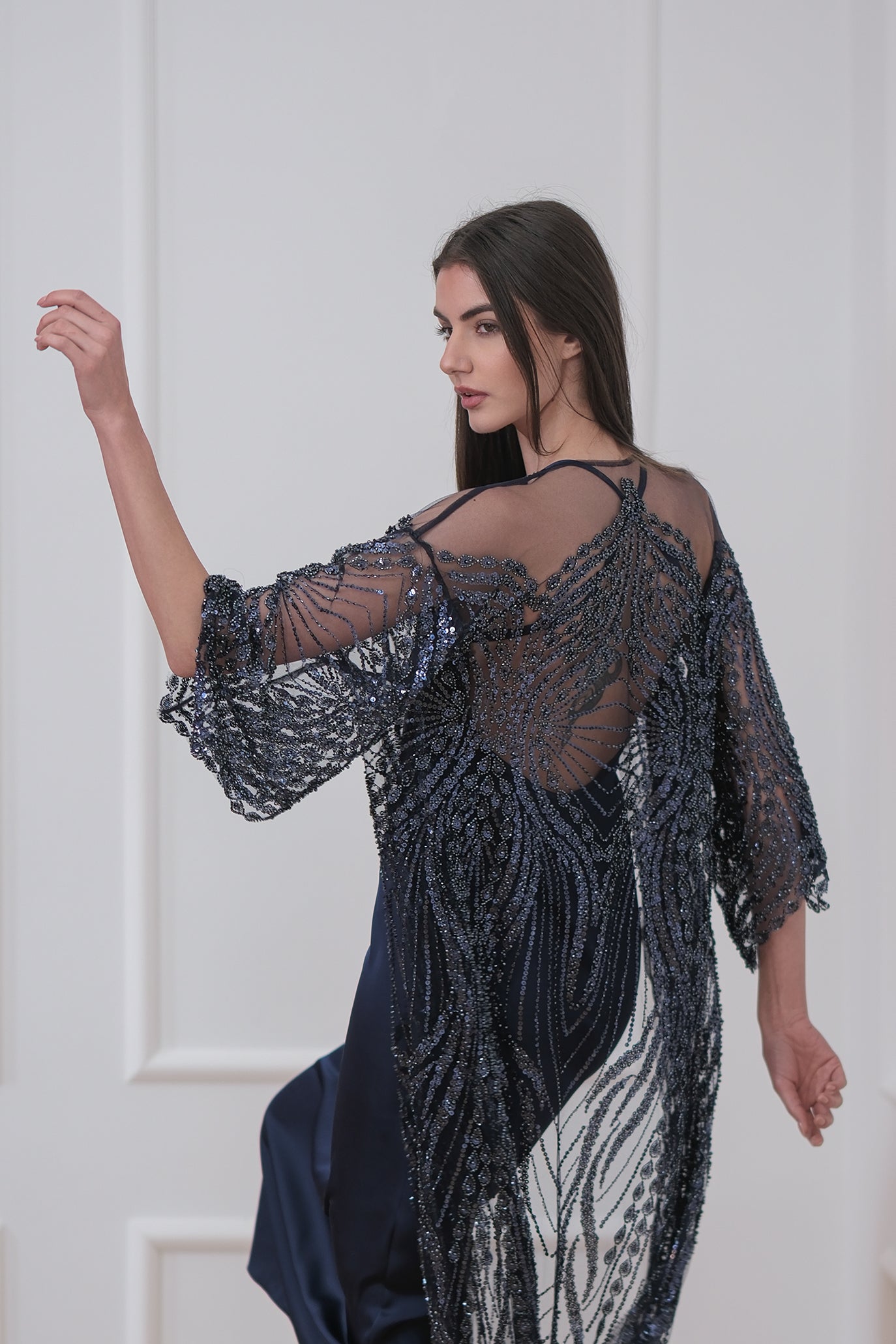 Комплект рокля и жилетка в тъмносиньо: Luxury Eve