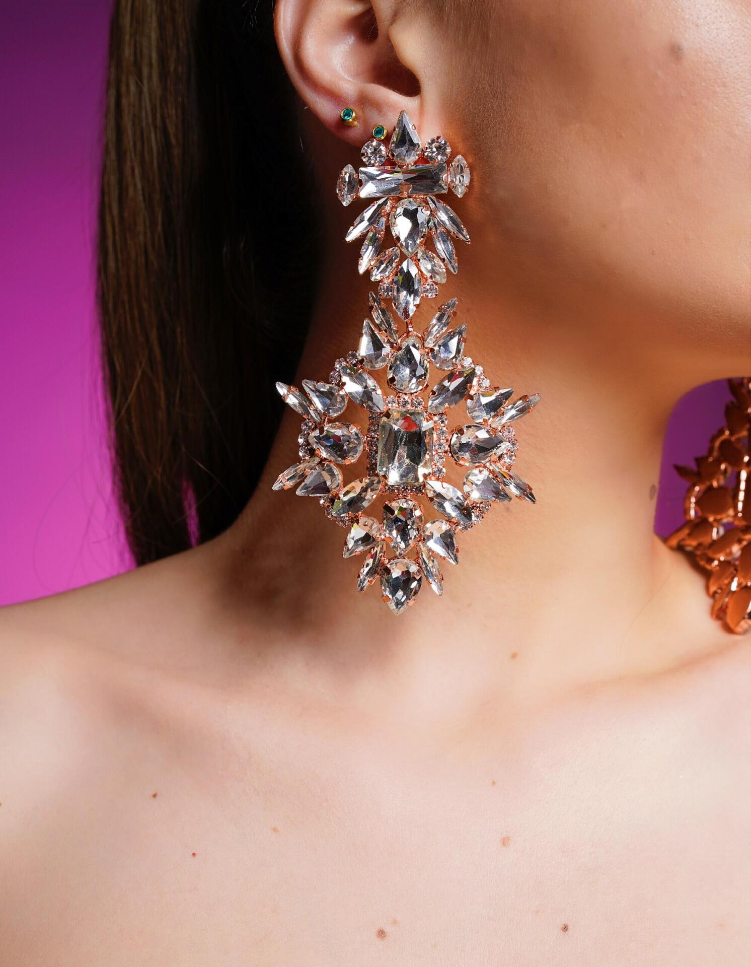 Обеци: MAXI Volume Rose/Silver Earrings